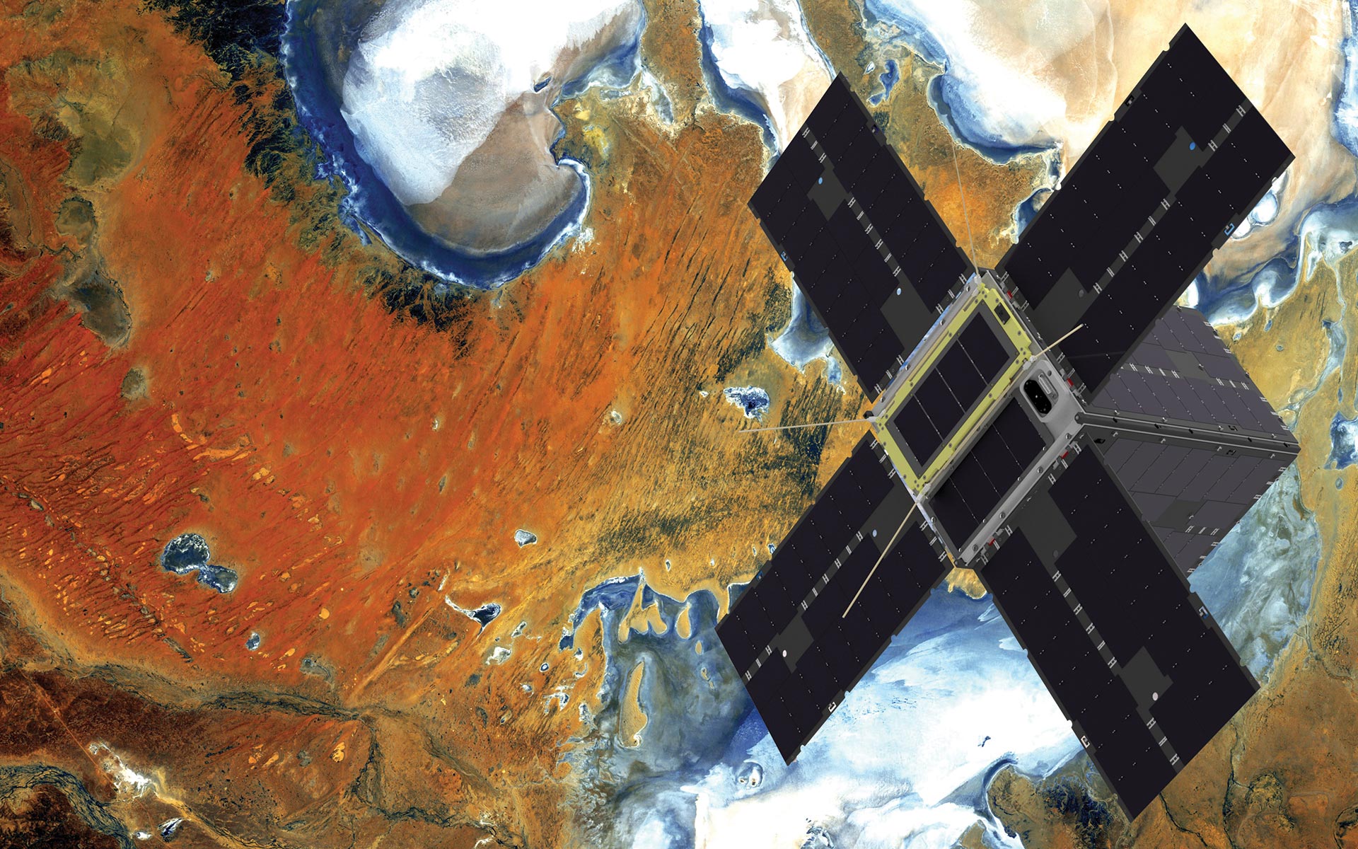 A small satellite passes over Lake Eyre
