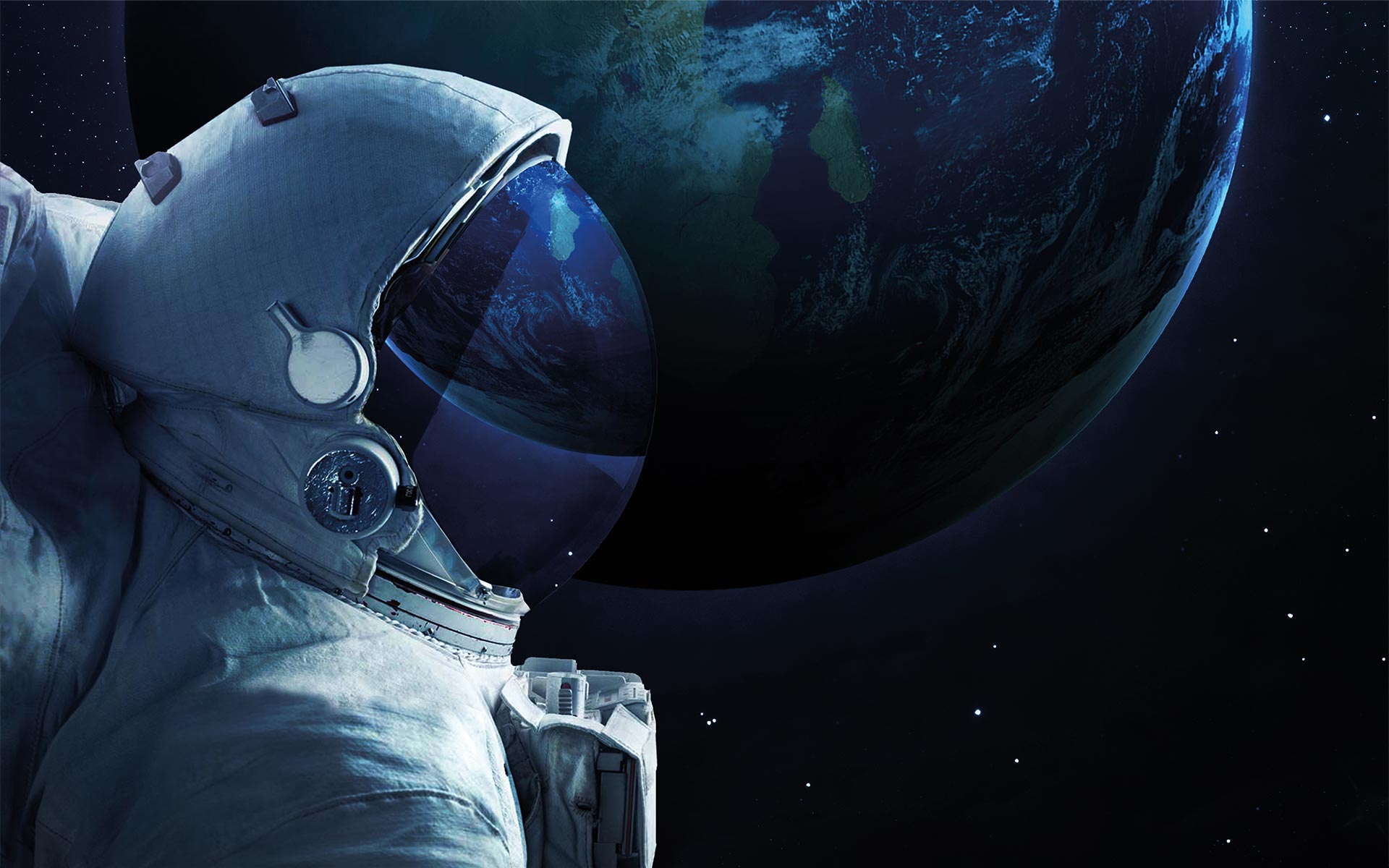 Astronaut floating in front of Earth