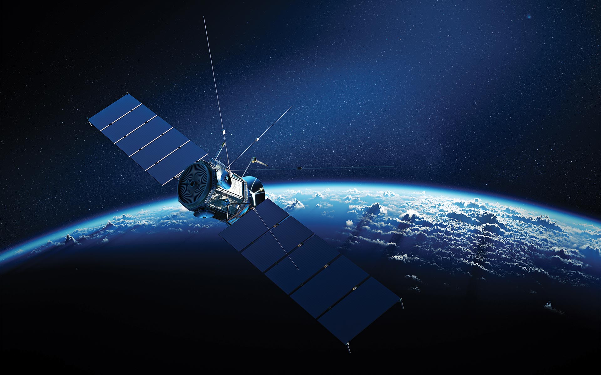 Render of a satellite orbiting Earth