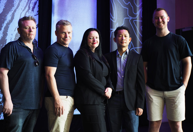 Ashley James Simmonds, Derek Wilf and Kelly Yeoh of Blue Dwarf Space; Yee Wei Law of Mesh in Space, Austin Lovell of Up&Up at the University of South Australia.