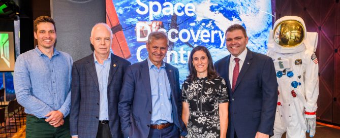 Dr Carl Seubert, Chief Research Officer, SmartSat CRC; Dr Mark Rice, founder, Safety in Space; Professor Andy Koronios, CEO and Managing Director, SmartSat CRC, Dr Lisa Mazzuca, Mission Manager, NASA Search and Rescue; Cody Kelly, Deputy for National Affairs, NASA Search and Rescue