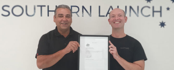 Koonibba Community Aboriginal Corporation CEO, Corey McLennan with Southern Launch CEO Lloyd Damp