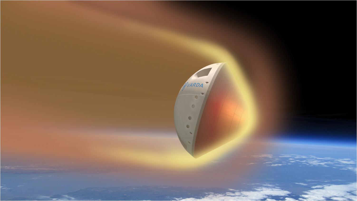 Varda re-entry capsule on atmospheric re-entry (render)