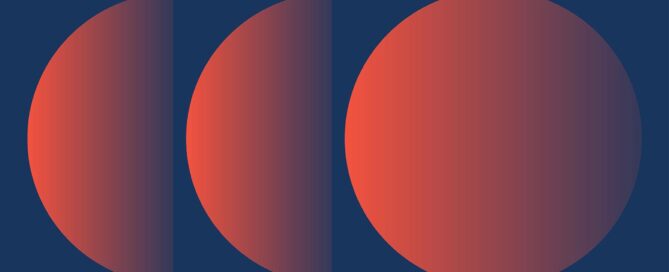 Two half circles and one full circle fading from red to navy blue.