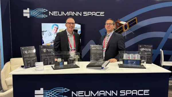 Neumann Space CEO Herve Astier (right) pictured at the 39th Annual Small Satellite Conference in Utah with Jason Wallace, the company’s first US-based executive.