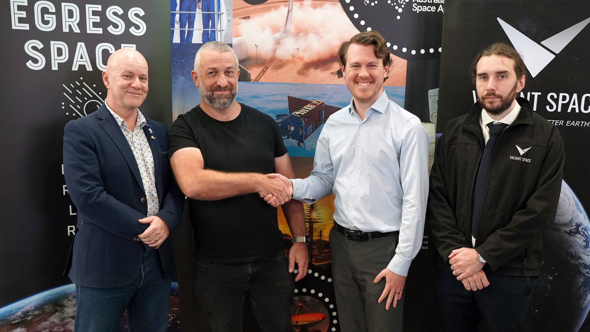 Egress Space and Valiant Space Sign Strategic Agreement Representatives from Egress Space and Valiant Space signing a partnership deal to advance sovereign space manufacturing