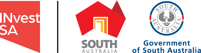 Invest SA I Brand SA GOSA – CMYK (2) (1) Invest SA, South Australia, Government of South Australia logos on white background