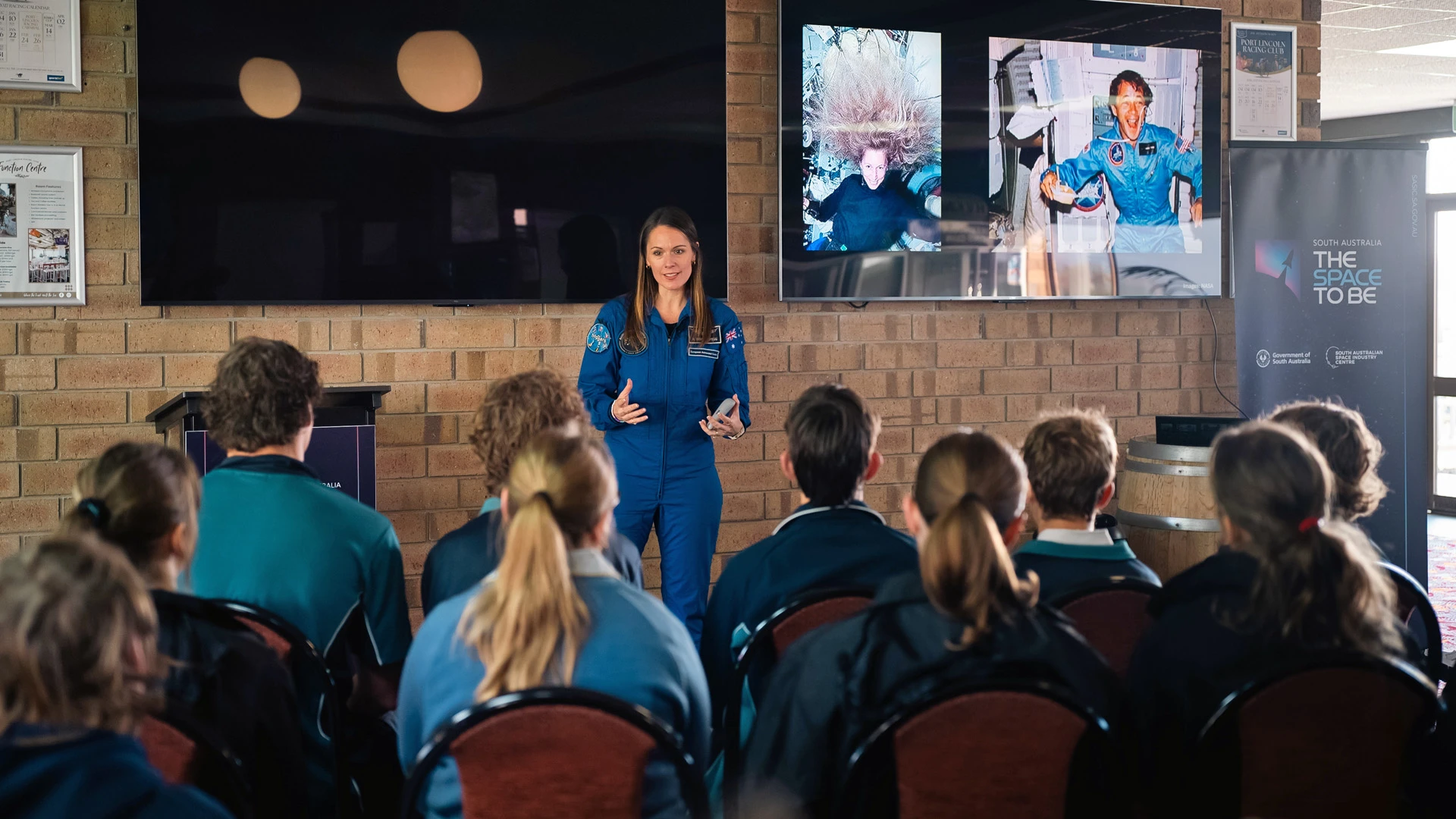 SASIC Regional Engagement Program Australian astronaut talking to a room full of students